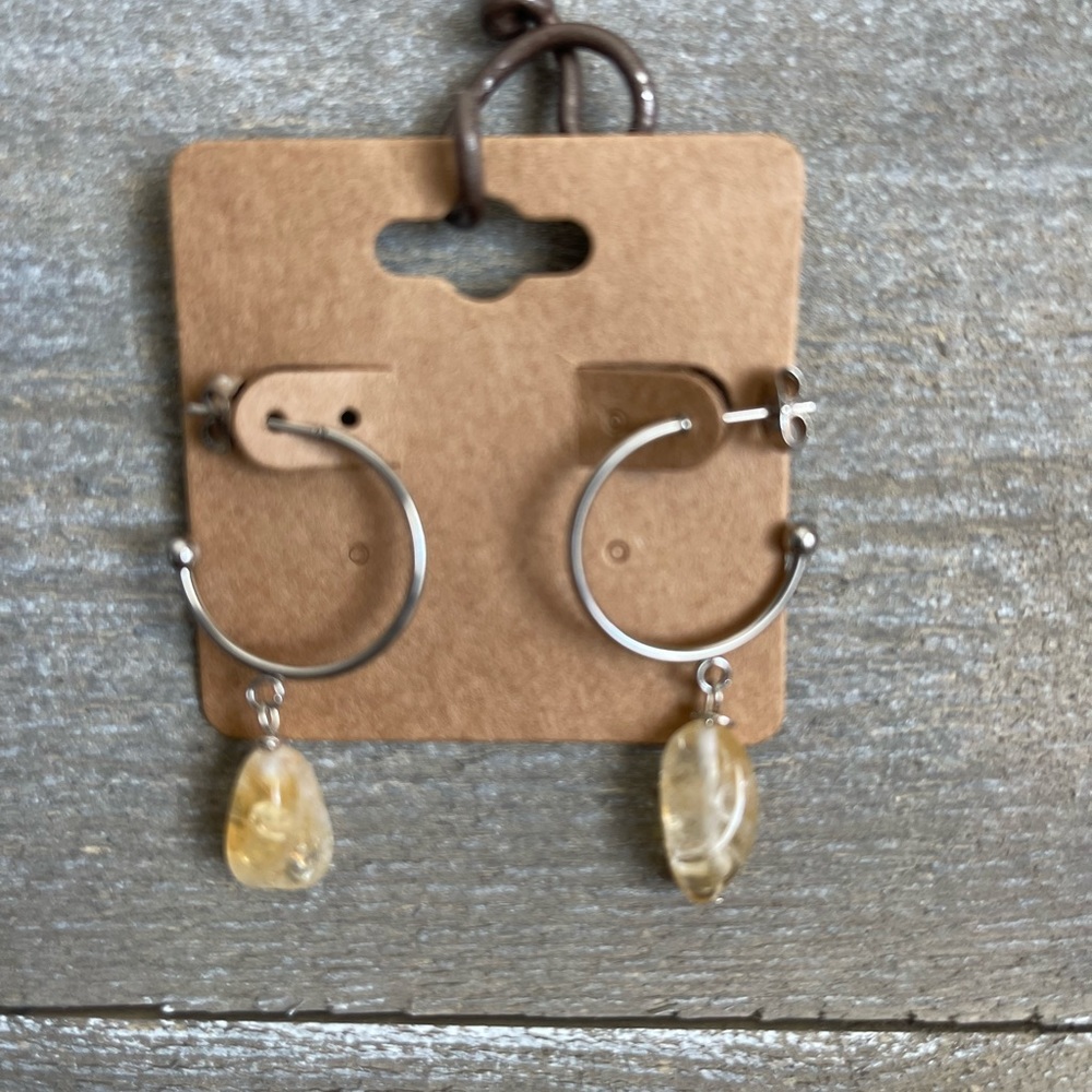 Handmade genuine citrine hoop earrings